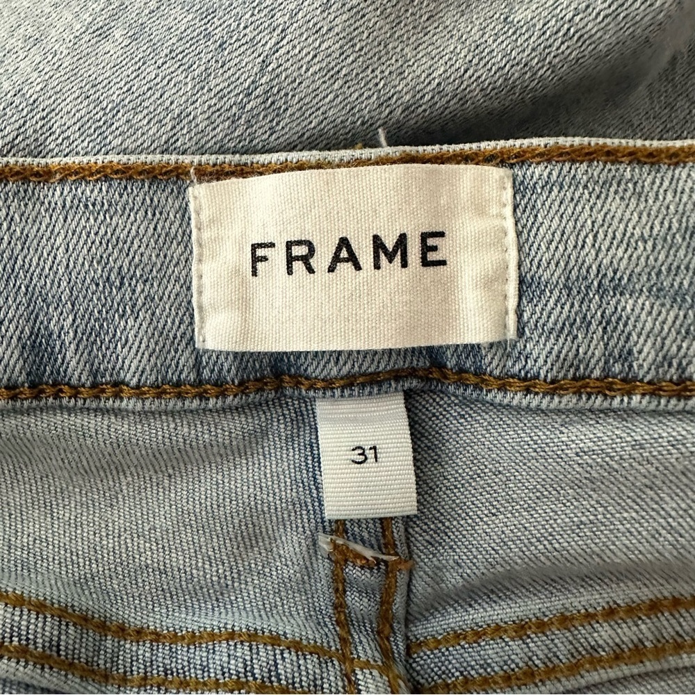 FRAME Le Garcon Crop Light Wash Frayed Hem Jeans Size 31 Denim Y2K Finnigan - Picture 9 of 12